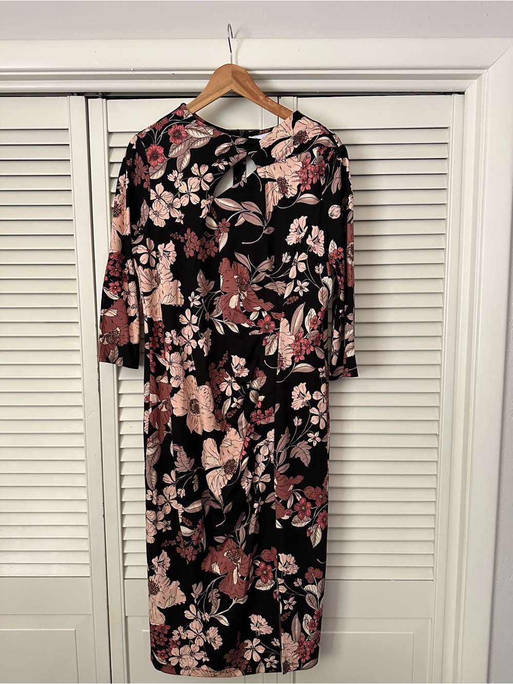Liz Claiborne NWT Floral Black & Blush Midi Dress - Elegant Women's Dress